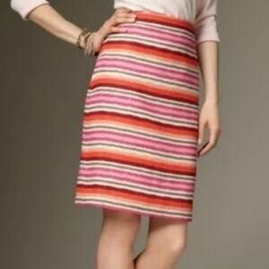 Talbots Womens Sz 4 Pink Green Orange Ivory Striped Linen Cotton Pencil Skirt